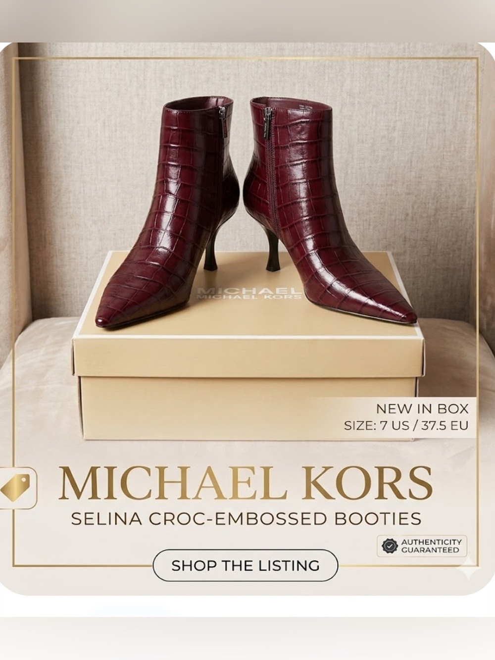Michael Kors Selina Oxblood Croc Embossed Ankle Boots Size 7 NIBox